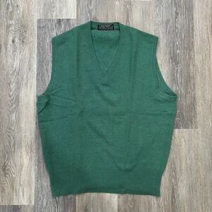 Vintage 60s A. Sulka Co Mens XL Pure Cashmere V Neck Green Pullover Sweater Vest